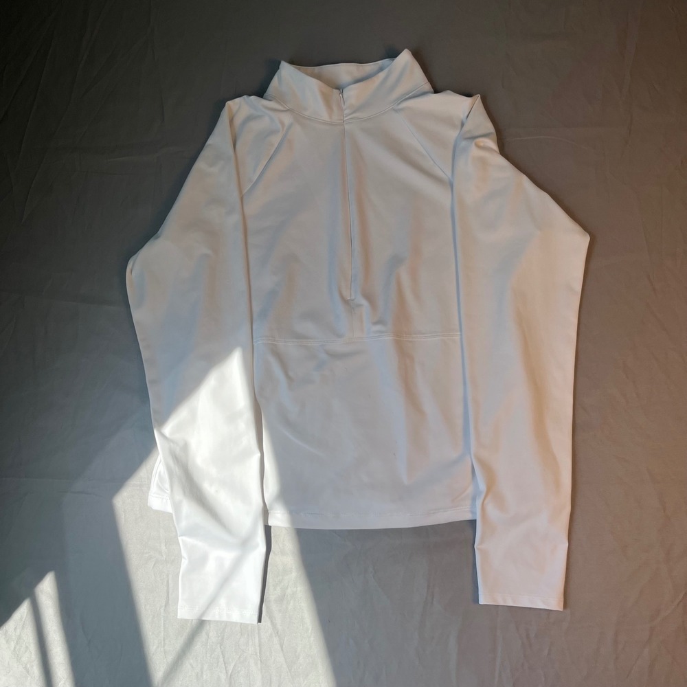 Apana Womens White Long Sleeve Quarter Zip Mock Neck Activewear Top Size L